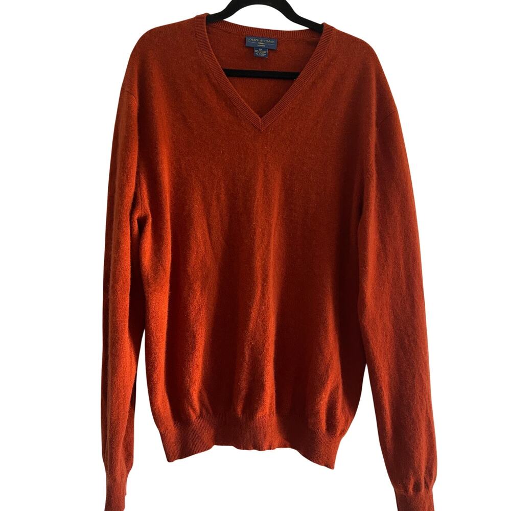 Joseph & Lyman Men’s XL 100% Cashmere V Neck Sweater Burnt Orange Rust Fall